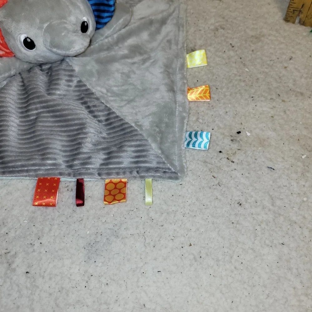BRIGHT STARTS Taggies Gray Elephant Lovey Security Blanket Leaves Tactile Tags‎